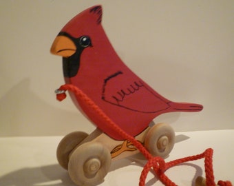 Toy Red Cardinal Pull Toy - Red Bird Cardinal pull toy - Pull Toy Red Bird - Toddler NC State Bird Cardinal Pull Toy