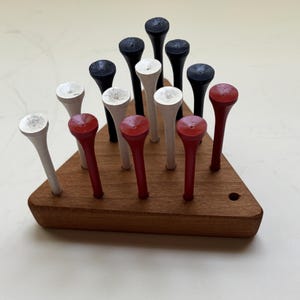 Toy Jump the Peg Brain Teaser Game Cherry Wood - Executive IQ Test - Patriotic - red, white and blue