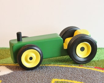 Toy Green and Yellow Farm Tractor - Handcrafted Wooden Green & Yellow Toy Farm Tractor - Farm Garden Tractor - Yellow and Green Toy Tractor