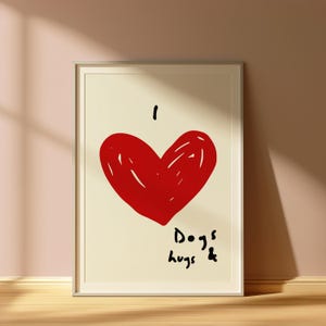 I Love Dogs Print: Red Heart Typography, Dog Lover Gift (Digital Download)