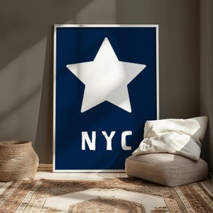 Star Dark Blue White Print Retro NYC Star Wall Art  Trendy Star Poster Minimal Wall Art Aesthetic Apartment Decor Dorm Room Digital Print 1