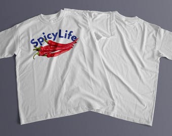 Spicy Life T-shirt: Unisex White Tee with Chili Pepper Design