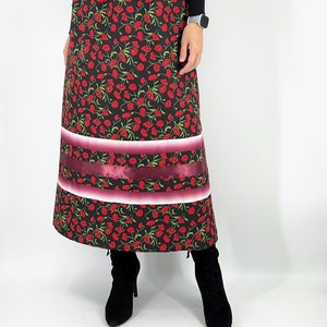 Red Poppy Floral Print Ribbon skirt | Pockets Optional ( Last One )