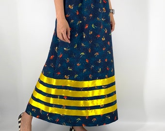 Ribbon Skirt Women. Handmade Skirt with Yellow Ribbons and Hoffman Spectrum Print- Fly Home