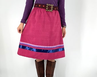 Fuschia ribbon skirt with navy blue satin ribbon and blue pink gradient ribbon / Pockets optional