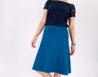 Cotton A-Line Skirt: Stretch Knit, Knee Length - Plus Sizes Available