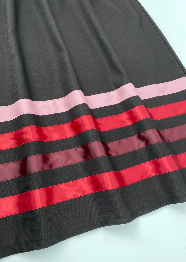 Elegant Ribbon Skirt . Handmade Black Skirt with Red Burgundy Pink Ribbons image 5