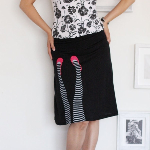 Black knee length summer skirt-Legs on the wall-size Medium