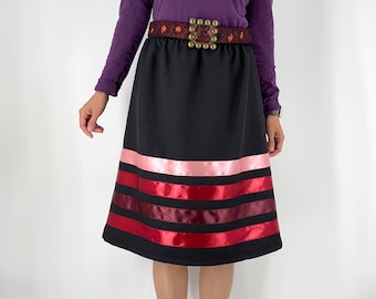 Elegant Ribbon Skirt Handmade Black Skirt With Red Burgundy Pink
