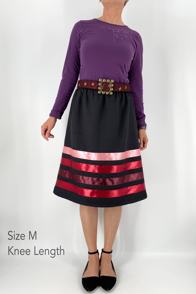 Elegant Ribbon Skirt . Handmade Black Skirt with Red Burgundy Pink Ribbons image 8