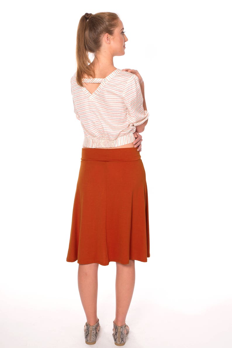 Solid Color Skirt Knee Length Pull on Fold over Elastic Waist Etsy