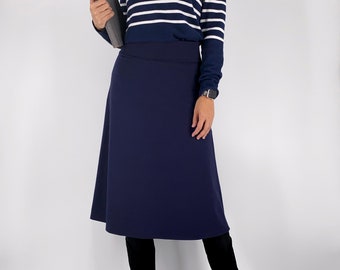 Plus size A line midi skirts for women in black / navy blue / charcoal gray, Cotton skirt in size XL 2X 3X, Jersey knit tea length skirt