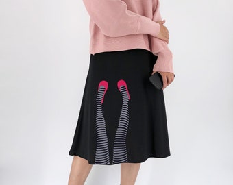 Jupe Kawaii pour femme avec imprimé legging et chaussures cousues sur patchs, Jupe noire grande taille avec imprimé amusant en taille xl xxl xxxl
