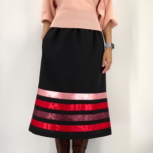Elegant Ribbon Skirt . Handmade Black Skirt With Red Burgundy Pink ...