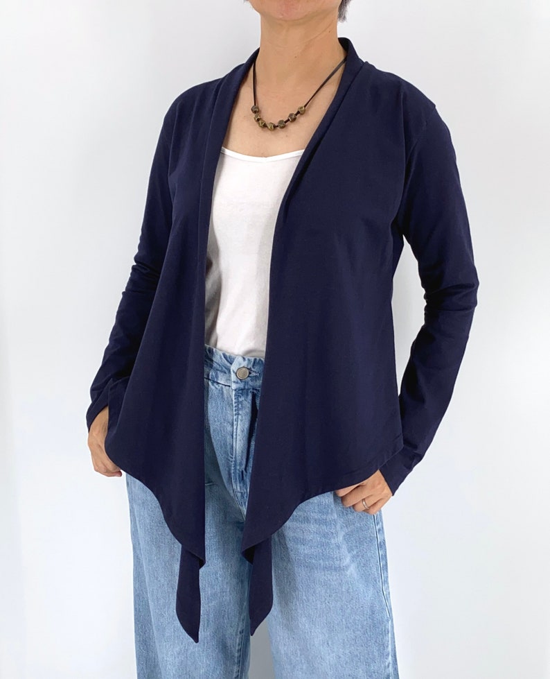 Dehnbares Baumwoll-Jersey Strick-Top Yoga tie Wrap Top in Navy blau und Teal Blau, Größe in S, M, L, XL, Baumwoll-Cabrio-Top Bild 4