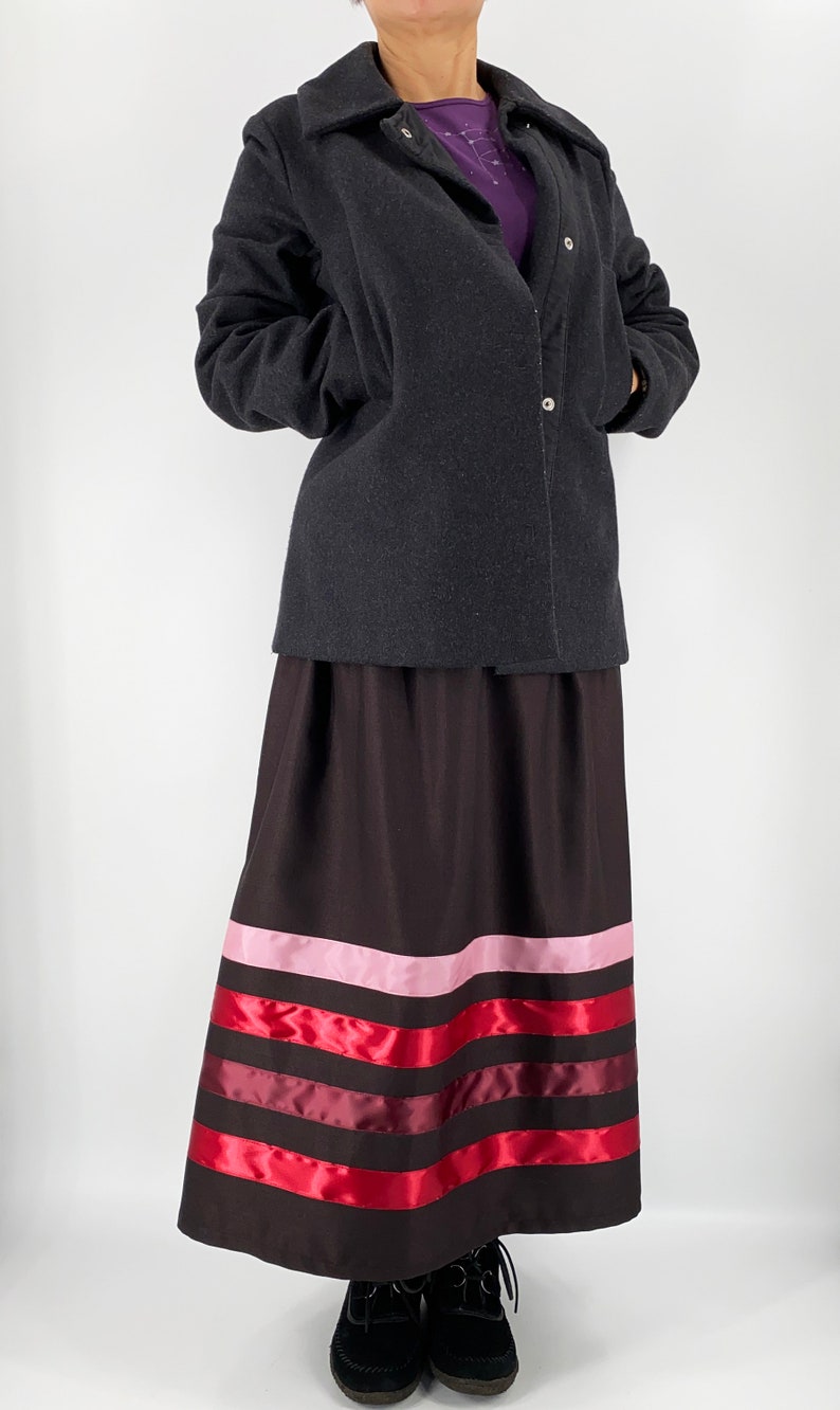 Elegant Ribbon Skirt . Handmade Black Skirt with Red Burgundy Pink Ribbons image 3