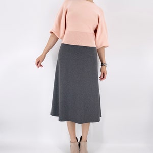 Plus size A line midi skirts for women in black / navy blue / charcoal gray, Cotton skirt in size XL 2X 3X, Jersey knit tea length skirt Charcoal Gray