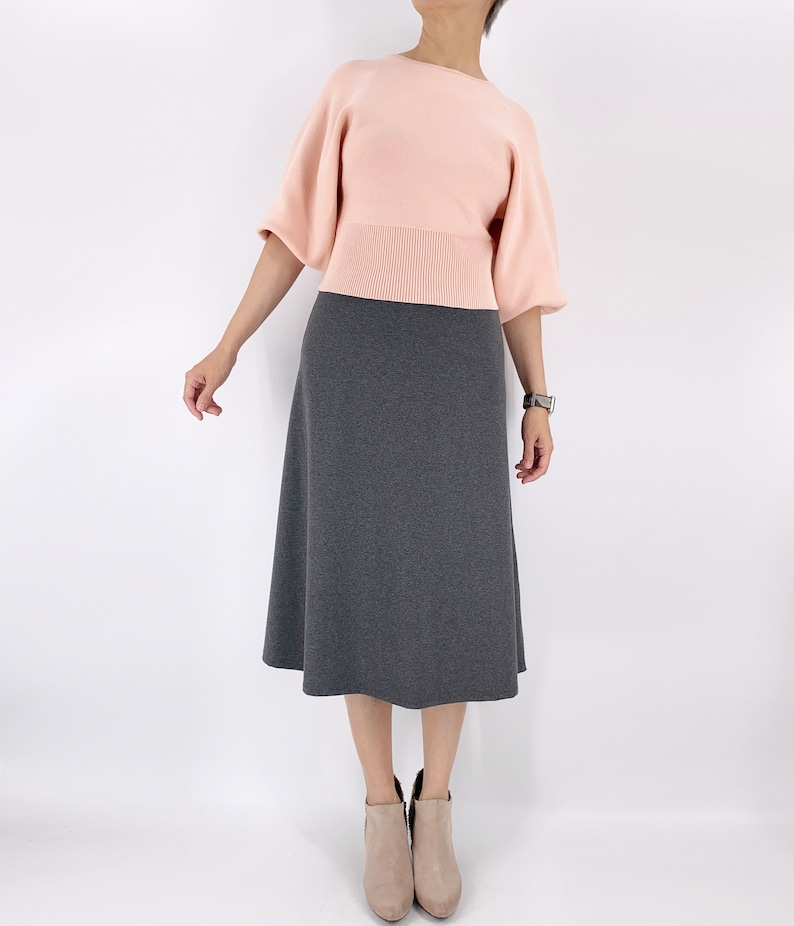 Plus size A line midi skirts for women in black / navy blue / charcoal gray, Cotton skirt in size XL 2X 3X, Jersey knit tea length skirt Charcoal Gray