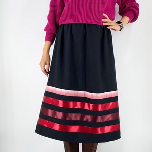 Elegant Ribbon Skirt . Handmade Black Skirt with Red Burgundy Pink Ribbons image 7