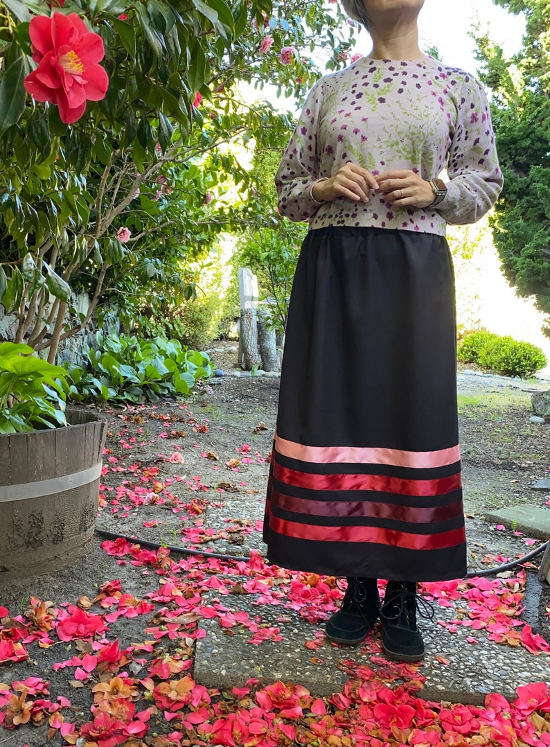 Elegant Ribbon Skirt . Handmade Black Skirt with Red Burgundy Pink Ribbons image 1