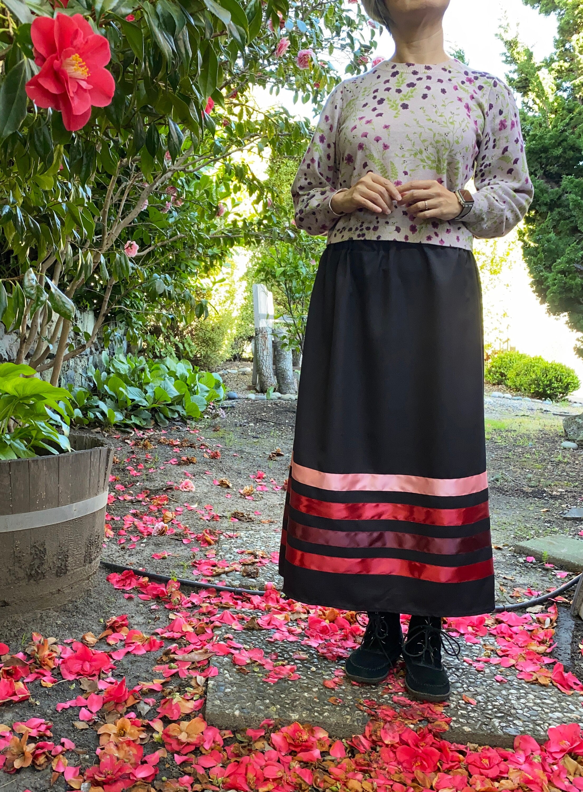 Elegant Ribbon Skirt . Handmade Black Skirt With Red