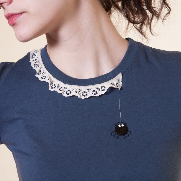 Spider Lace Applique T-Shirt: Halloween Women's Cotton Top (XS, S, M, XL, 2X and 3X)