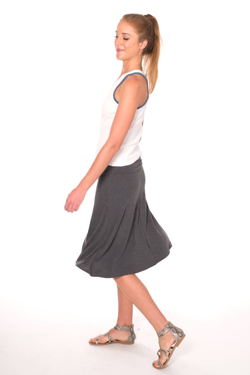 Solid Color Skirt Knee Length Pull on Fold over Elastic Waist Etsy