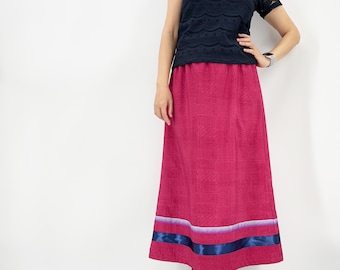 Jupe à ruban fuchsia : ruban bleu marine et dégradé, longueur personnalisée