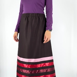 Elegant Ribbon Skirt . Handmade Black Skirt with Red Burgundy Pink Ribbons image 6