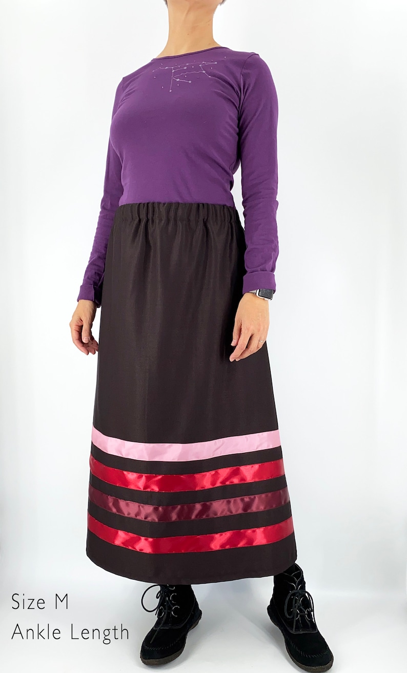 Elegant Ribbon Skirt . Handmade Black Skirt with Red Burgundy Pink Ribbons image 6