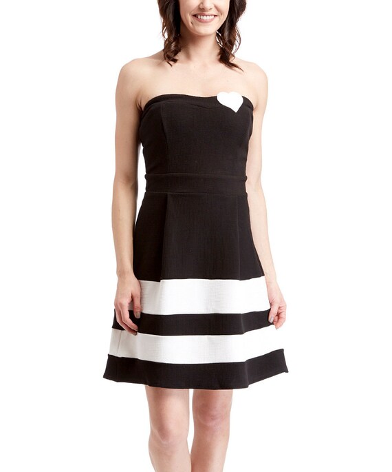 Black and white striped strapless dress sale