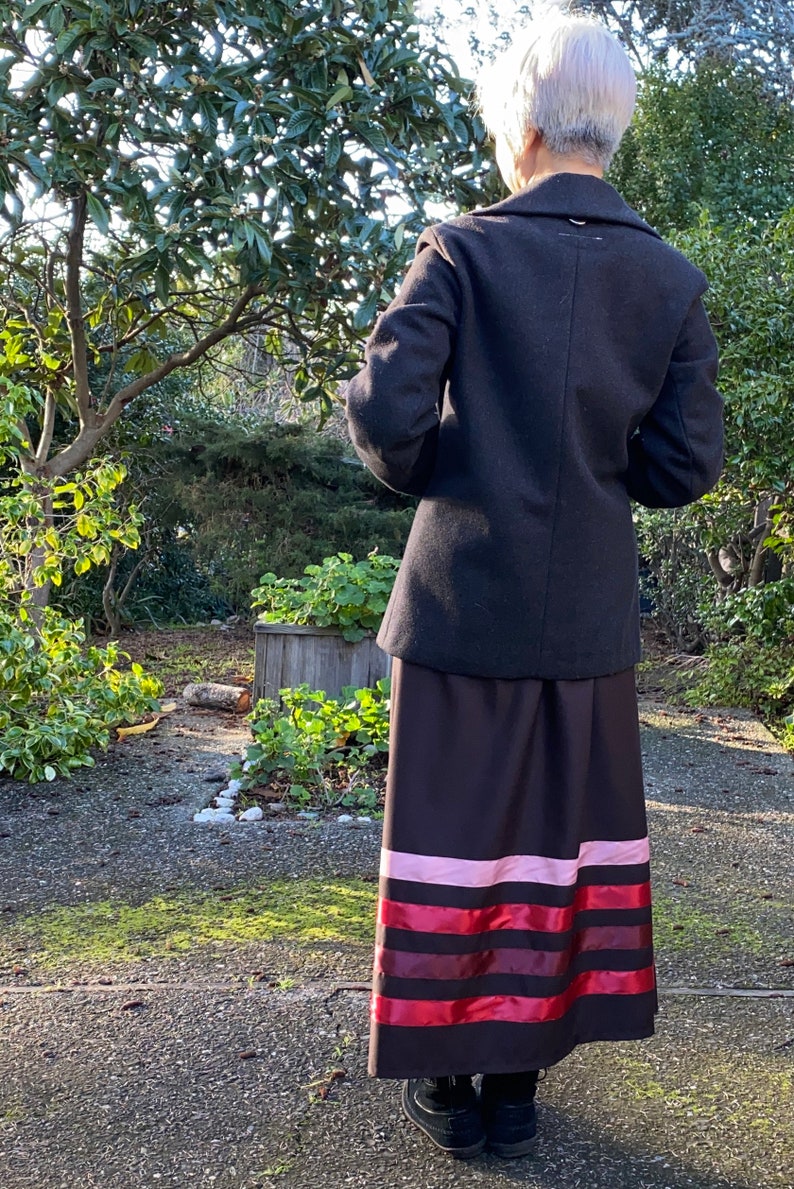 Elegant Ribbon Skirt . Handmade Black Skirt with Red Burgundy Pink Ribbons image 4