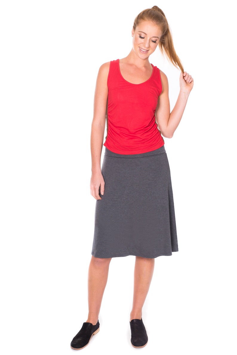 Solid Color Skirt Knee Length Pull on Fold over Elastic Waist Etsy