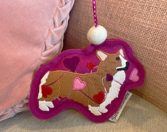 Corgi Valentine's Day Ornament 100% Wool Felt