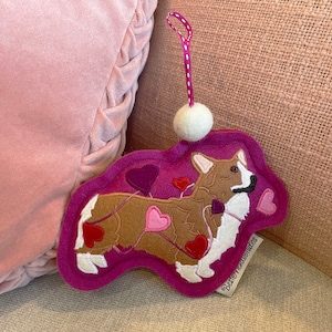 Corgi Valentine's Day Ornament 100% Wool Felt image 1