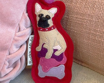 French Bulldog Valentine's Day Ornament 100% Wool Felt