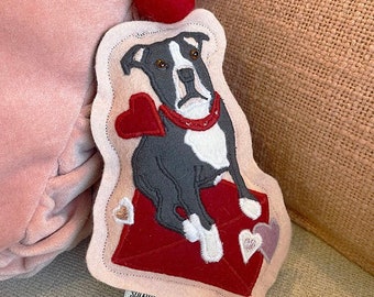 Pitbull Valentine's Day Ornament 100% Wool Felt