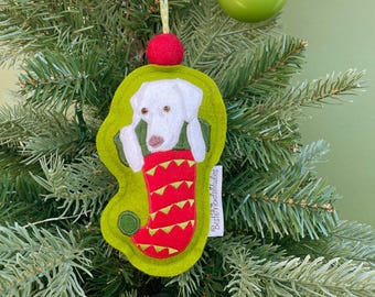 Handmade Wool Felt Yellow Labrador Retriever Christmas Ornament, Gift