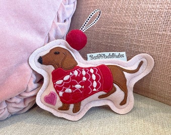 Dachshund Valentine's Day Ornament 100% Wool Felt