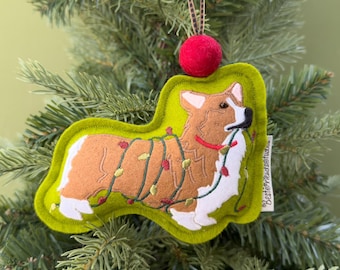 Handmade 100% Wool Felt Corgi Christmas Ornament, Corgi Gift