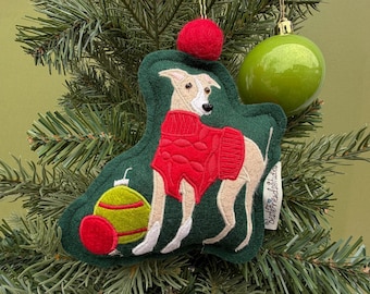 Handmade Wool Felt Italian Greyhound - Whippet, White and Tan Greyhound