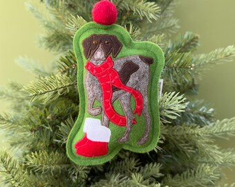 Handmade Wool Felt German Shorthaired Pointer Christmas Ornament, Hunting Dog Ornaments, Gift