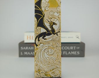 Dragon Bookmark 3D-geprint goud, wit en zwart - Fourth Wing-fans