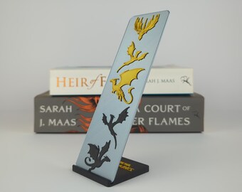 Dragons In Flight bladwijzer, 3D-geprint goud, zwart en zilver