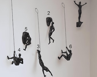 Climbing Man Wall Sculpture: Polyresin Rock Climbing Decor, Set of 6