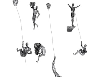 Climbing Man Wall Sculpture: Polyresin Rock Climbing Decor, Set of 6