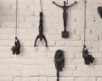 Climbing Man Wall Sculpture: Polyresin Rock Climbing Decor, Set of 6