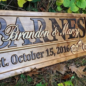 Personalized Motorcycle Wood Sign: Custom Family Name, Established Date