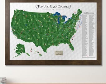 Personalized Golf Course Tracking Map – Top 200 U.S. Golf Courses, Track Where You’ve Played, Gift for Dad, S41