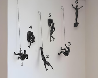 Muursculptuur Climbing Man: polyresin rotsklimdecor, set van 6 inch
